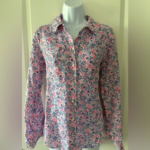 Lilly Pulitzer Pink, White, and Blue Linen Long Sleeve Shirt